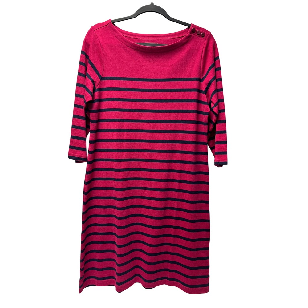 L.L. Bean M Petite Red Navy Breton Stripe Cotton Knit Dress Nautical Preppy Fall